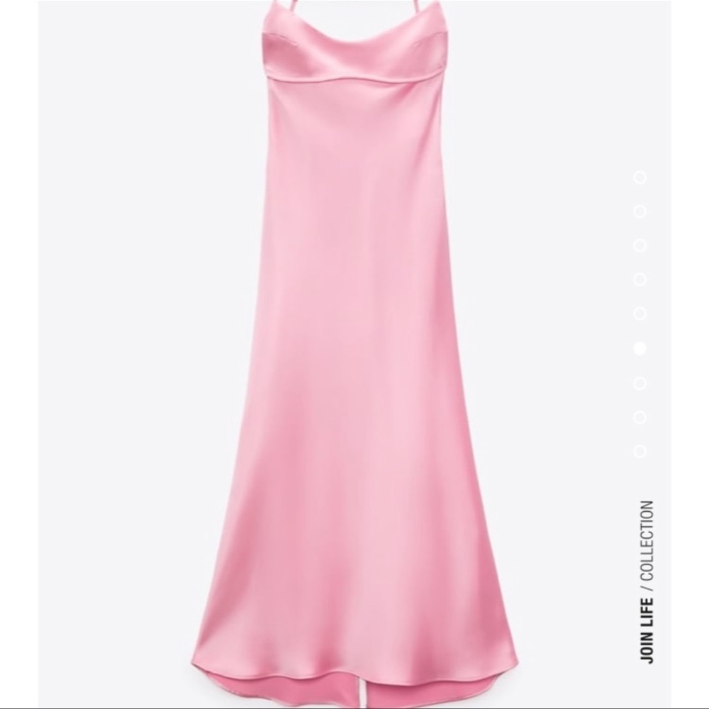 Zara Satin Effect Cut out Dress Pink NWT - Picture 5 of 9